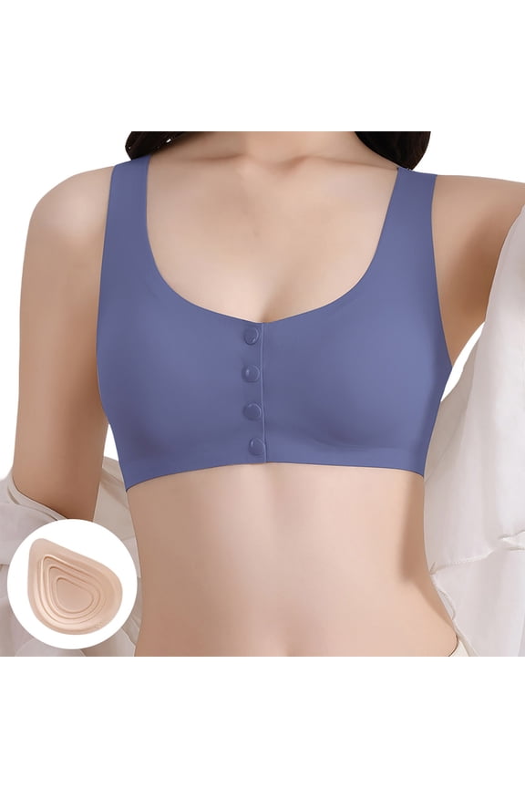 Women Modest Coverage Bra Seamless Front Closure Post Bra Soft Breathable Comfort Prosthetic Support XXL Blue
