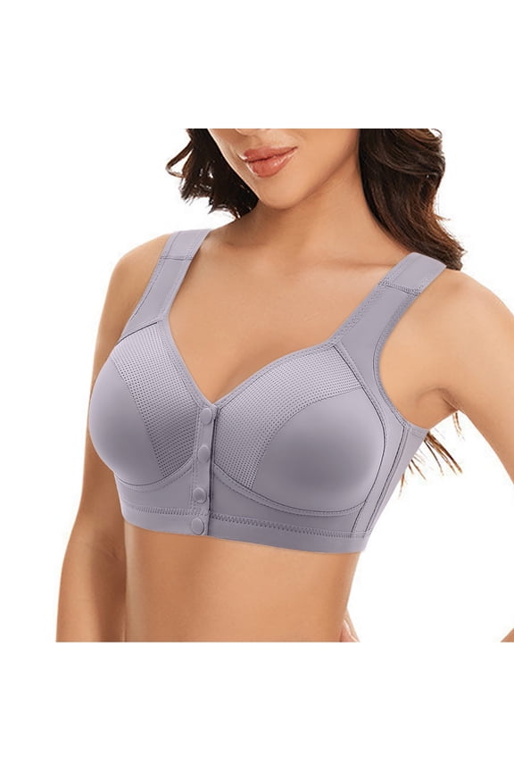 Women Modest Solid Bra Front Buckle Lace Edge Seamless Movement Yoga Sleep Bra for Comfort and Support 36 Blue