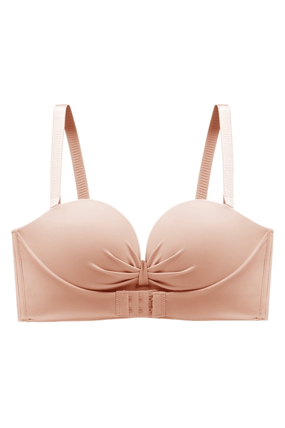 Women Modest Solid Bra Front Closure Comfortable Fashion Bra Adjustable Non Traceless Design for Daily Wear 38 Beige