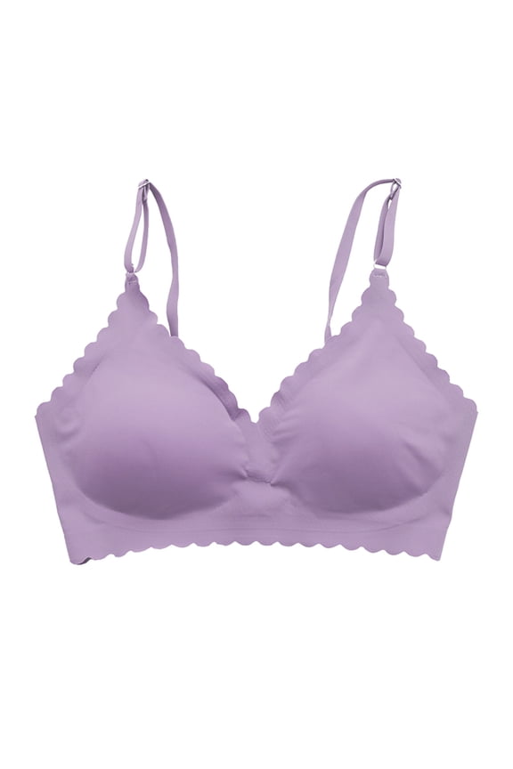 Women Modest Solid Bra Seamless Supportive Sports Bra with Ruffle Design for Enhanced Breathability and Movement M Purple