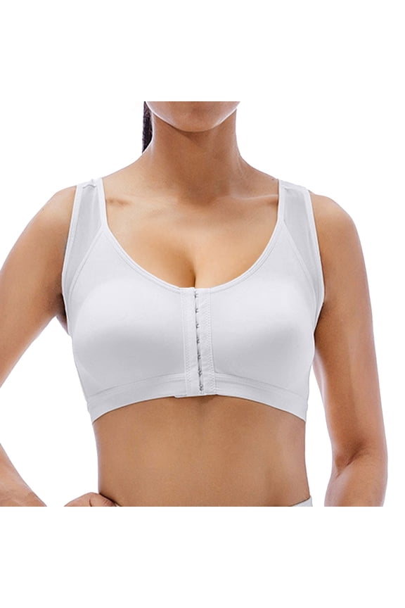 Women Modest Wirefree Bra Senior Front Closure Full Coverage Support Bra with Posture Enhancing Design XXXXL White