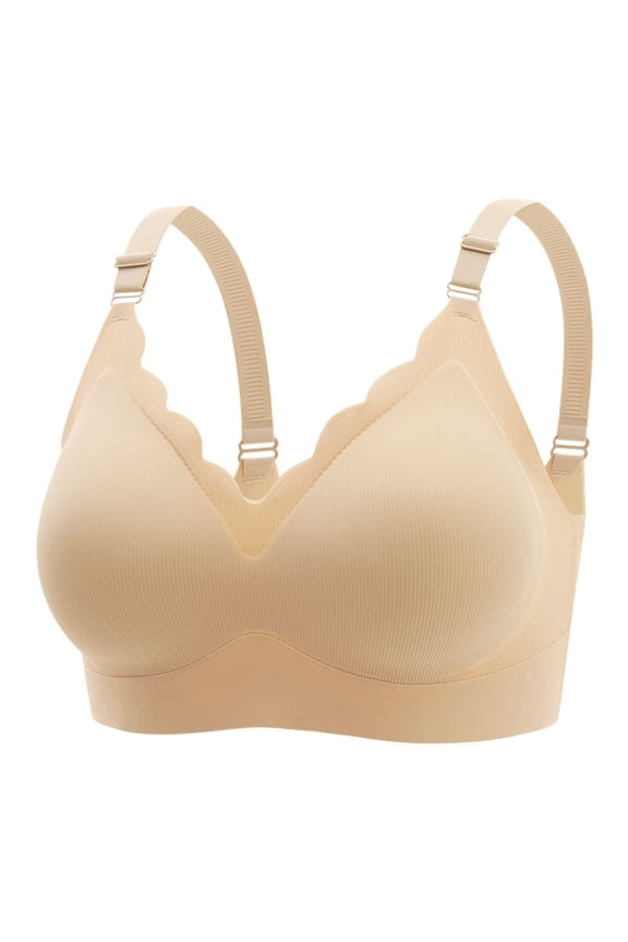 Women Moisture Wicking Solid Bra Comfortable Transparent Shoulder Strap Cordless Backless Bra with Convertible Straps for Support L Beige