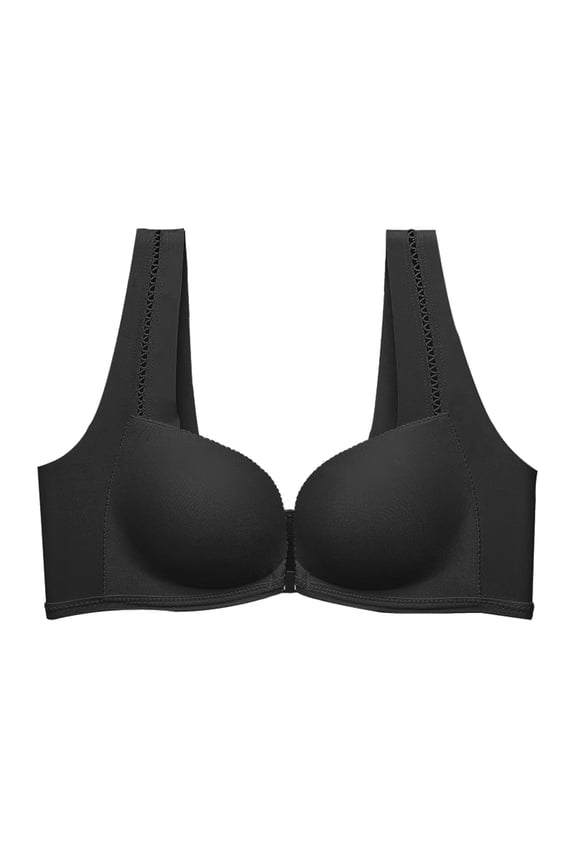 Women Molded Cup Bra Front Closure No Show Bra for Lift and Support Comfortable Adjustable Back Design 32 Black