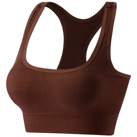 AJGRHE Women No Show Bra Wirefree Full Support Sports Bra for Women High Workout Yoga Fitness Comfort Elastic Seamless Design M Coffee