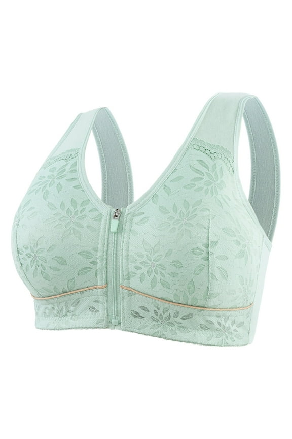 Women No Show Solid Bra Zipper Sports Bra Wireless Comfort Support for Yoga Activewear and Sleep 46 Green