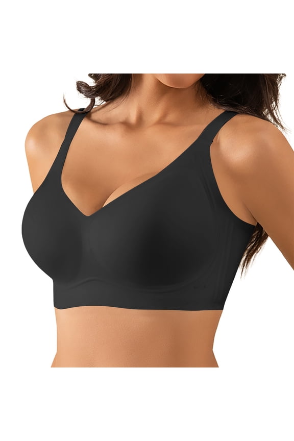 Women No Show Underwear Bra Seamless Jelly Strip Side Support Underwire Bra for Women Comfortable Lift and Shaping Everyday Wear XXL Black
