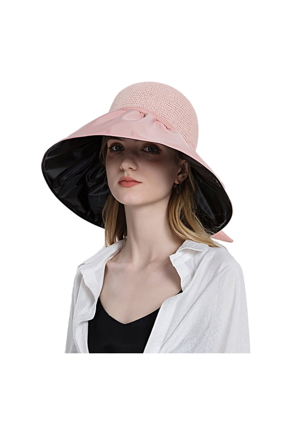Women Outdoor Sunscreen Sun Hat All Tethered Double Large Brimmed Pink One Size