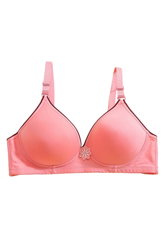 Women Padded Solid Bra Fashion Gathering Underwire Free Bra Comfortable Adjustable Plus Size Apparel 38 Hot Pink