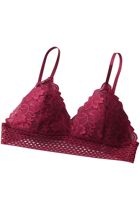 Women Padded Solid Bra Lace Triangle Cup Bralette Thin Comfort Wrap Front Design Wireless Soft Support Bra S