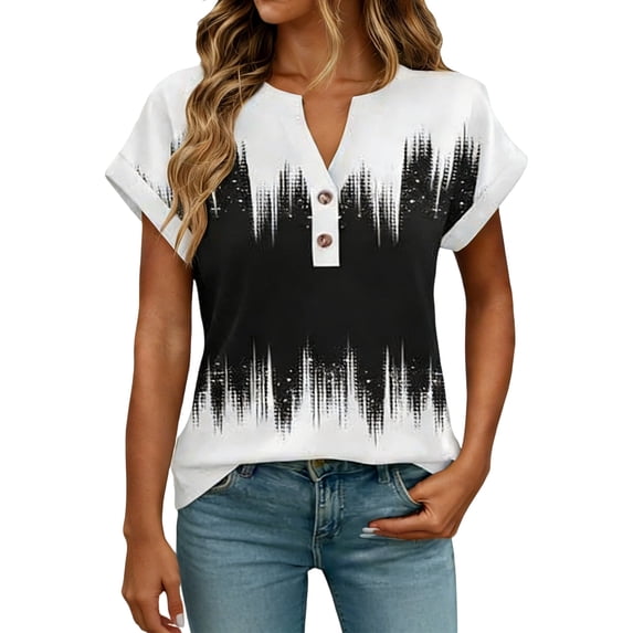 AJGRHE Women Plus Size Tops Summer Short Sleeve T Shirts V Neck Dressy Casual Work Blouses Fashion Boho Clothes Black XXL
