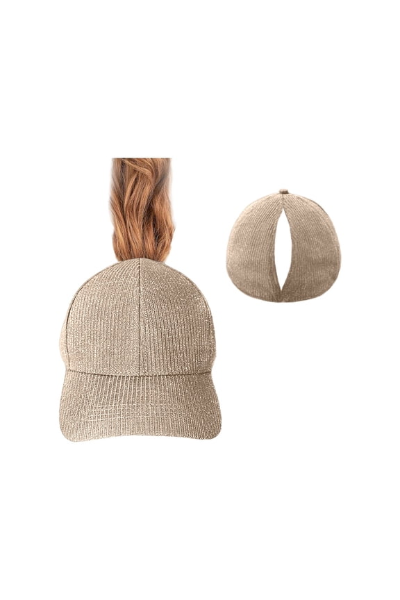 Women Ponytail Hat Baseball Cap Running Tennis Outdoor Adjustable Corduroy Trucker Design Beige One Size