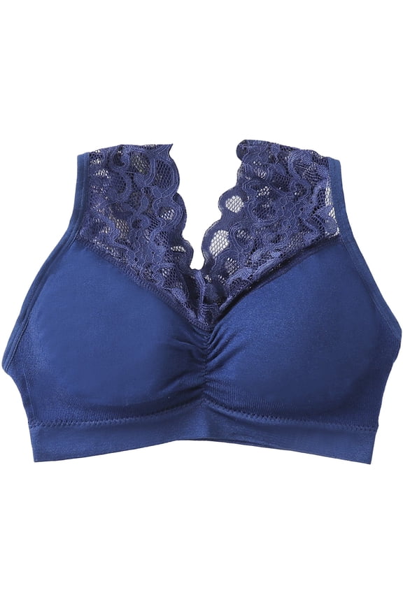 Women Regular Fit Bra High Elastic Seamless Support Bra with Lace Shoulder Straps Comfortable Suspender Vest for Large Chest A A