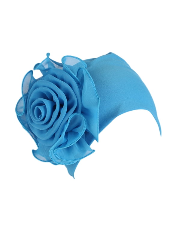 Women Retro Big Flowers Hat Turban Hat Cap Pile Cap Chemo Turban Hats for Women - Elastic Flower Beanie Headwrap Caps Solid Color Grate for Cancer Hair Cover Blue One Size