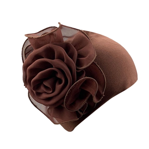 AJGRHE Women Retro Big Flowers Hat Turban Hat Cap Pile Cap Chemo Turban Hats for Women - Elastic Flower Beanie Headwrap Caps Solid Color Grate for Cancer Hair Cover Coffee One Size