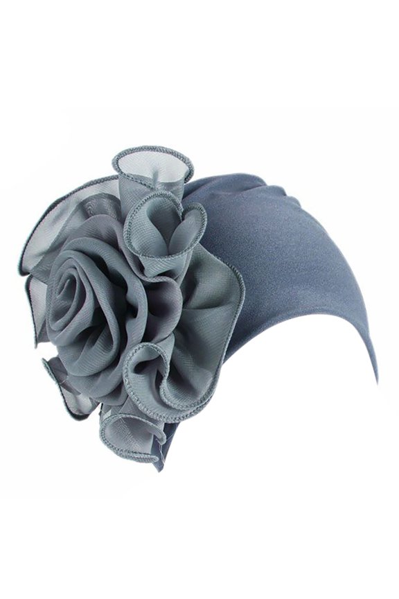 Women Retro Big Flowers Hat Turban Hat Cap Pile Cap Chemo Turban Hats for Women - Elastic Flower Beanie Headwrap Caps Solid Color Grate for Cancer Hair Cover Grey One Size