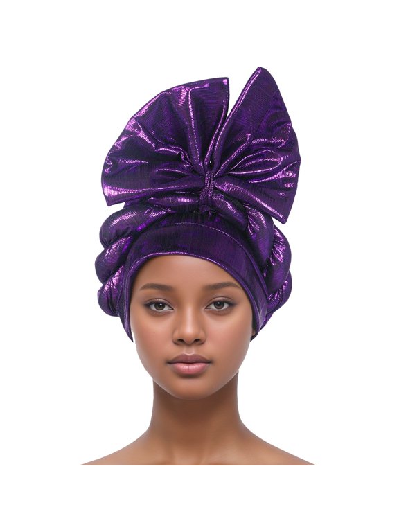 Women Ruffle Hat Cancer Chemo Turban Wrap Scarf Cap Shawl Exquisite Handcrafted Headgear: African Turban Hats for Weddings and Parties Purple One Size