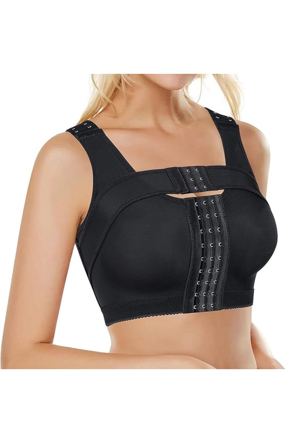 Women Seamless BraPost Front Closure Compression Bra for Women with Adjustable Support Band and Comfortable Wireless Design L Black