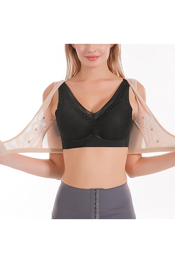 Women Seamless Wirefree Bra X-Shaped Back Support Bra for Posture Correction and Lifting Front Closure Design L A