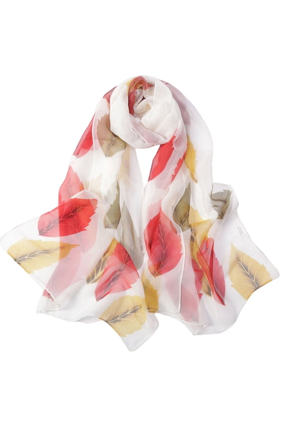 Women Silk Scarves Lightweight Floral Print Shawl Fashionable Sunscreen Wrap Spring Accessory White