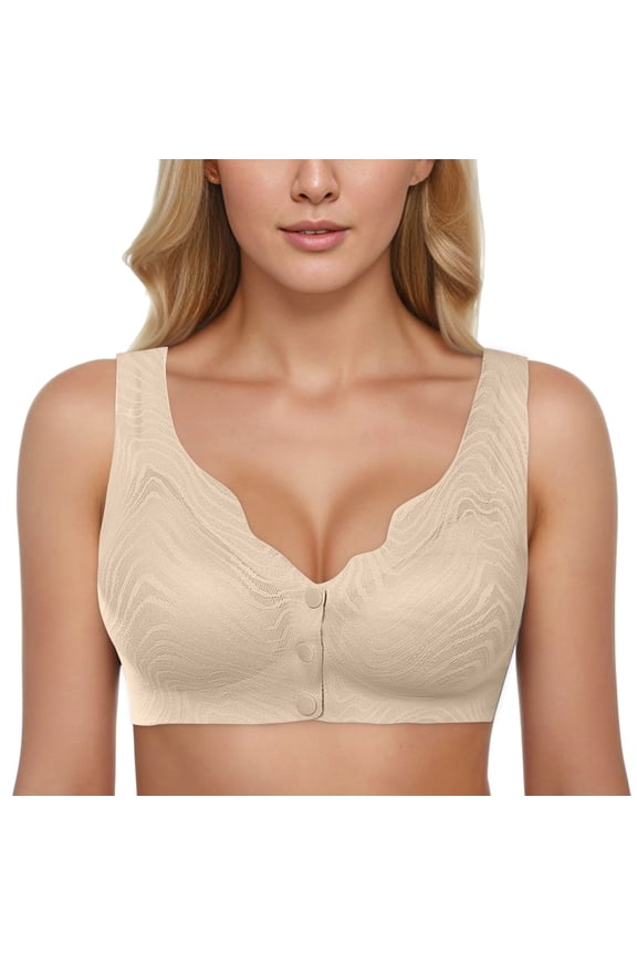 Women Simple Solid Bra Seamless Comfort Bra Ice Silk Full Coverage Support Underwear for All Day Wear XXL Beige