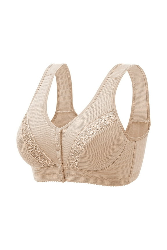 Women Solid Bra Front Closure T-Back Bra for Women Plus Size Full Bust Support Seamless Unlined Wireless Comfort 36 A