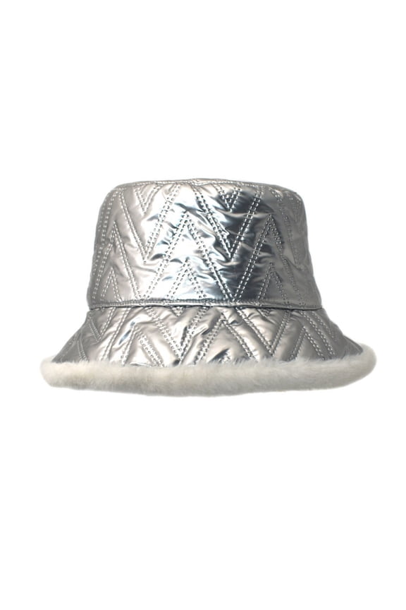 Women Solid Thickened Shiny Edge Winter Thermal Windproof Bucket Fisherman Hat Silver M