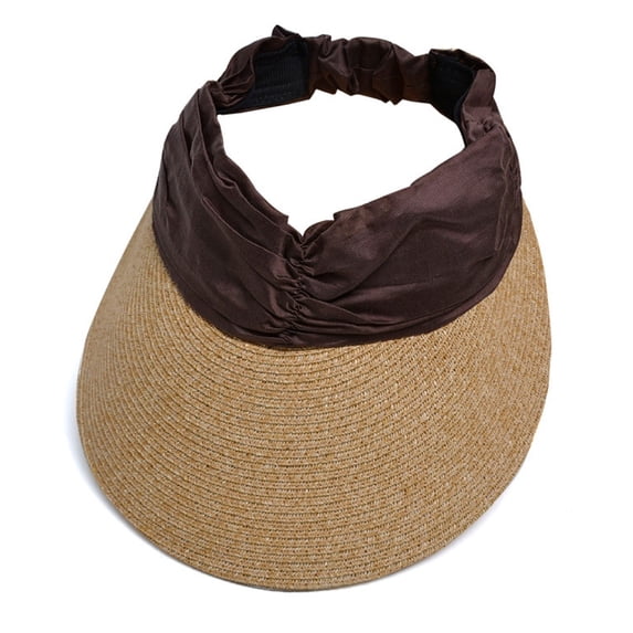 AJGRHE Women Straw Sun Visor Hat Wide Brim Summer UV Protection Beach Cap Foldable Packale Korean Style Coffee Free Size