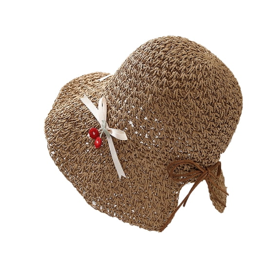 AJGRHE Women Summer Travel Straw Bucket Hat Breathable Lace Cutout Sunscreen Side Shade Coastal Outing Khaki One Size