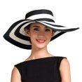 thumbnail image 1 of AJGRHE Women Summer Wide Brim Straw Sun Hat Casual Outdoor Floppy Beach Design Striped Roll Up Travel Packable Black One Size, 1 of 6