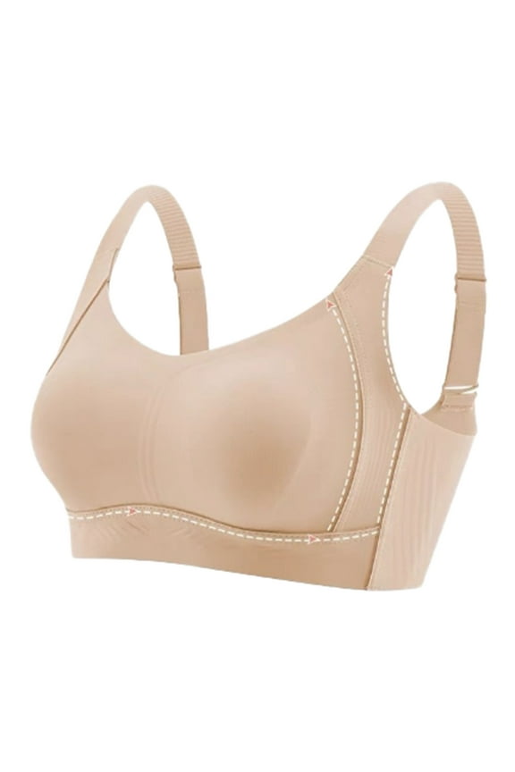 Women Support BraSeamless Comfort Bra Thin Summer Casual Fashion Underwear Support Large Chest Minimal Design M Khaki