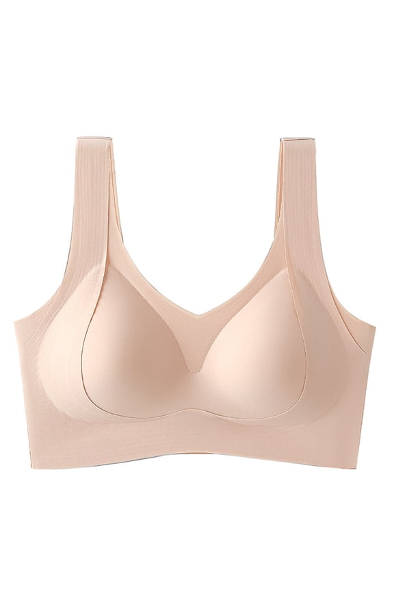 Women Support Solid Bra Front Buckle Adjustable Yoga Bra with Lace Edge Seamless Support for Movement and Sleep Comfort L Beige