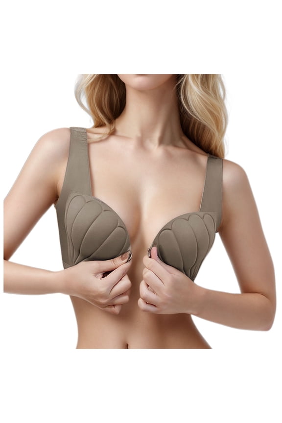 Women T Shirt BraFront Closure Push Up Bra with Petal Cups Seamless Soft Support Lift and Back Coverage XL Coffee