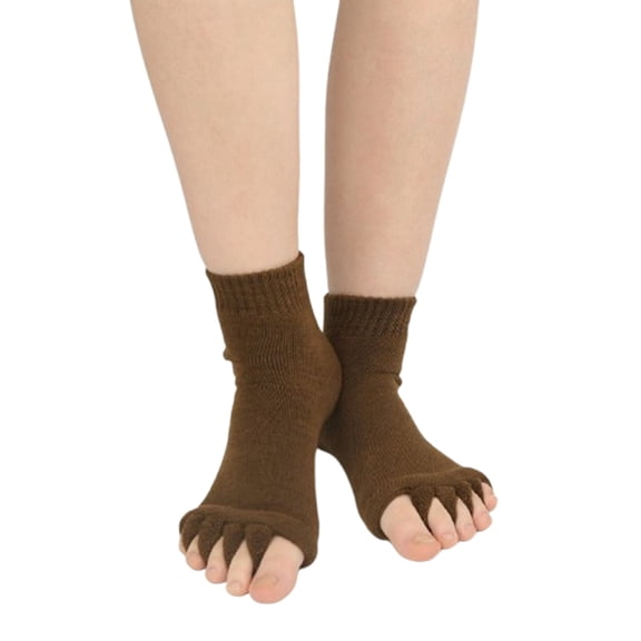 AJGRHE Women Toe Separator Socks Toeless Foot Alignment Socks for Yoga GYM Massage Improves Circulation Stretchy Brown One Size