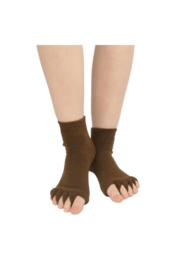 Women Toe Separator Socks Toeless Foot Alignment Socks for Yoga GYM Massage Improves Circulation Stretchy Brown One Size