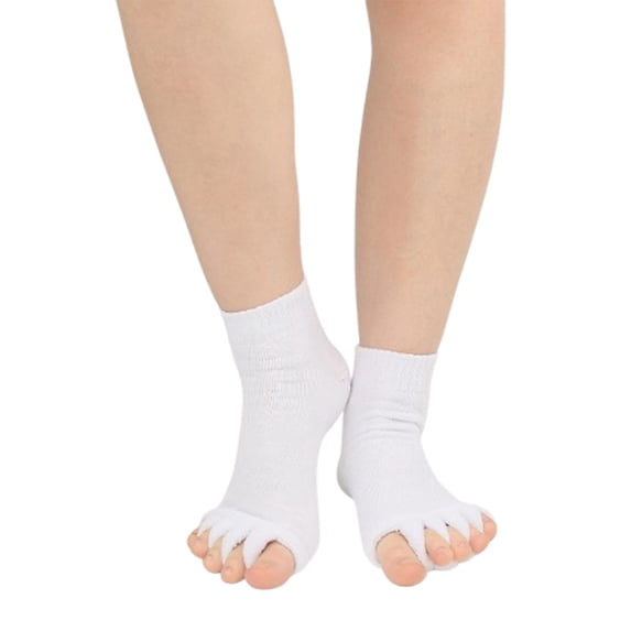 AJGRHE Women Toe Separator Socks Toeless Foot Alignment Socks for Yoga GYM Massage Improves Circulation Stretchy White One Size