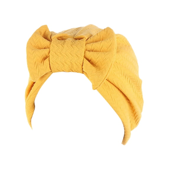 AJGRHE Women Turban Hat Bow Hair Bonnet Head Scarf Wrap Cover Womens Turban Hat Bowknot Stretch Solid Hijab Headwrap Chemo Headwear Skull Cap Hair Loss Cover Yellow One Size