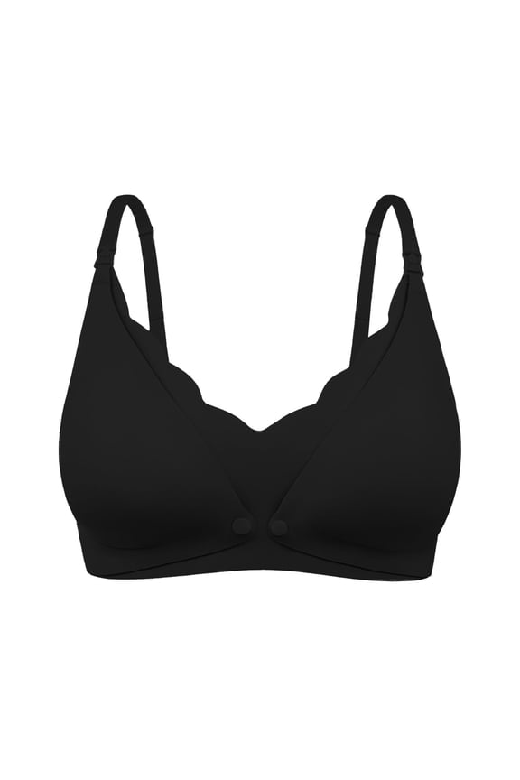 Women Wide Strap Solid Bra Seamless Lace Nursing Bra for Women Front Double Opening Clasp Comfortable Maternity and Postpartum Support Underwire M Black