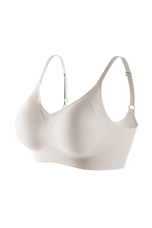 Women Wide Strap Solid Bra Seamless Semi Liquid Jelly Soft Support Ladies Underwear Bra Rimless Comfortable T-Shirt Design L Khaki