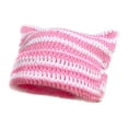thumbnail image 1 of AJGRHE Women Winter Cat Ears Hat Soft Slouchy Striped Knitted Warm Earflap Cap Pink One Size, 1 of 4