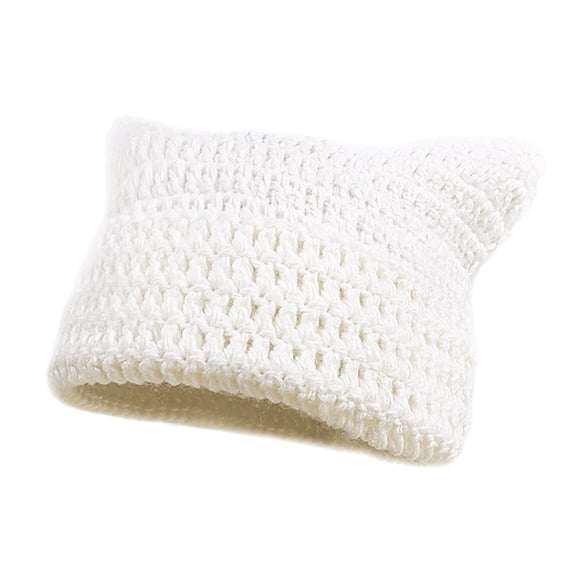 AJGRHE Women Winter Cat Ears Hat Soft Slouchy Striped Knitted Warm Earflap Cap White One Size