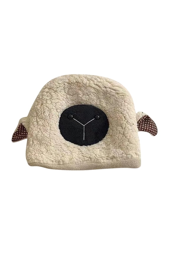 Women Winter Warm Windproof Ski Riding Hat Cute Cartoon Sheep Ear Cap For Girl Beige One Size