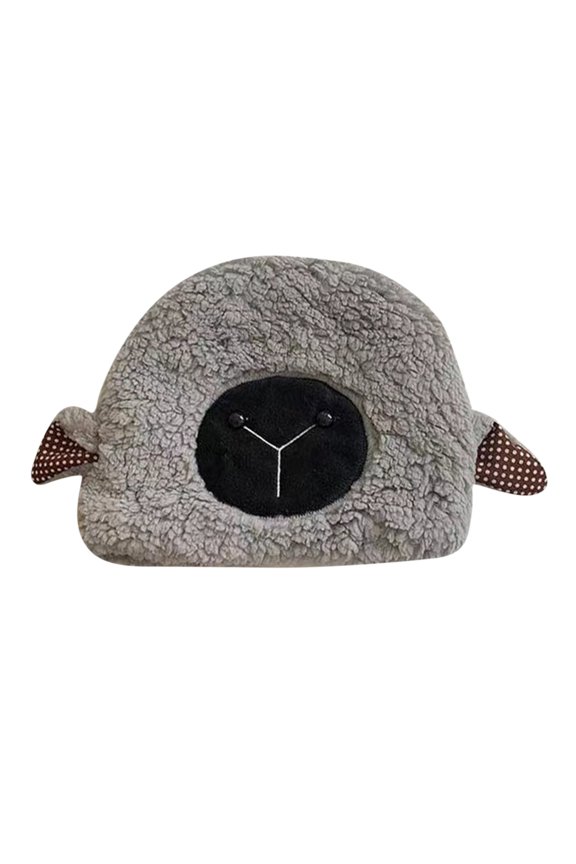 Women Winter Warm Windproof Ski Riding Hat Cute Cartoon Sheep Ear Cap For Girl Grey One Size