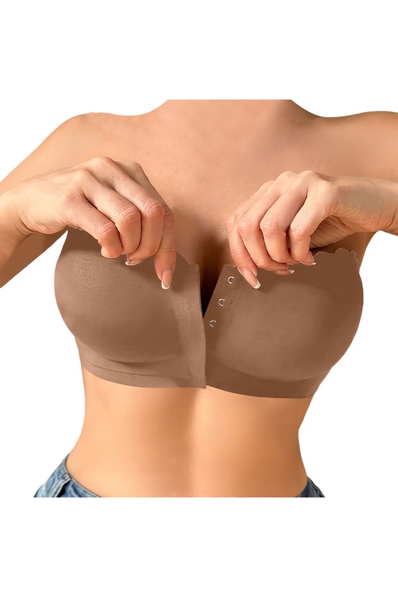 Women Wirefree BraWireless Front Closure Bra for Women Seamless Edge Design Comfort Support with Removable Pads All Day Wear S Coffee