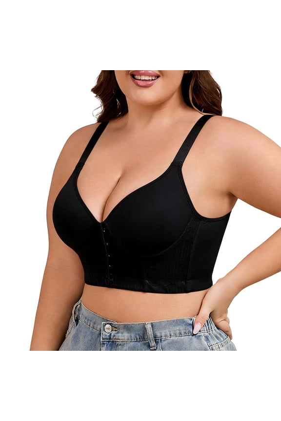 Women Wirefree Comfort Bra Women's Fashion Front Closure Backless Seamless Bra with Adjustable Comfort Straps and Supportive Cups XXXXXL Black