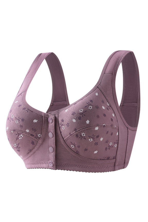 Women Wirefree Solid Bra Soft Front Closure Bra Comfortable Support for Middle and Elderly Large Size Wirefree Undergarment 40 Purple
