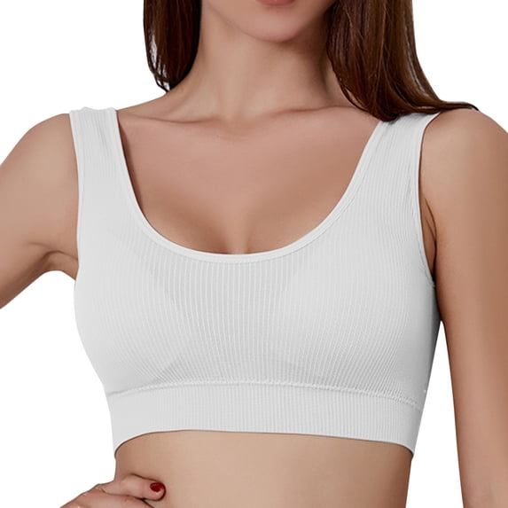 AJGRHE Women Wirefree Stretch Bra High Fitness Sports Bra top for Women Plus Size Workout Vest with Gathered Design and No Wire Support L White