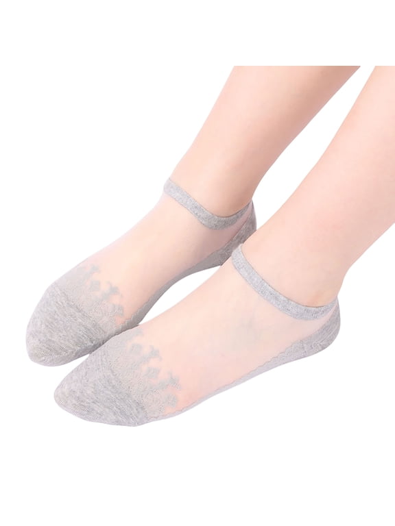 Women's Ballerina Socks Solid Lace Splice Short Stockings Boat Slippers Low Cut Boat Socks for Women Grey One Size