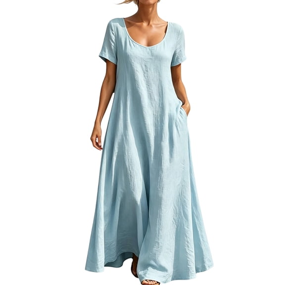 AJGRHE Women's Casual Maxi Dress Soft Breathable, Figure Flattering for Daily Commute & Vacation Light Blue S