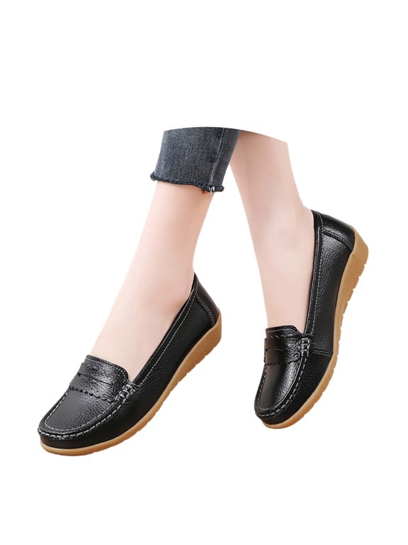 Women's Comfortable & Lightweight Leather Penny Loafers -Ons Cute Business Casual Dress Shoes Work Office Flats Everyday Walking Shoes Driving Mocs for Women Black 35