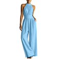 thumbnail image 1 of AJGRHE Women's Elegant Halter Jumpsuit Summer Cut Out Wide Leg Dressy Casual Romper Sleeveless Neck Jumpsuit Loose Wide Leg Elegant Waist Cinching Piece Blue XL, 1 of 8